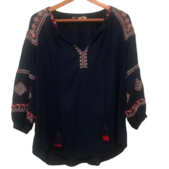 LOFT Tops - {Loft} Blue Embroidered Peasant Blouse